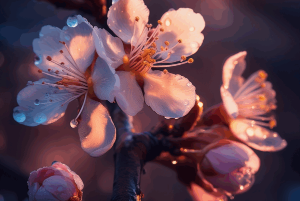 Cherry blossoms with morning dew