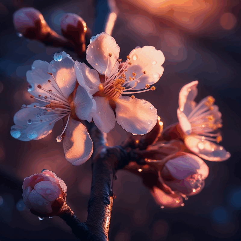 Cherry blossoms with morning dew
