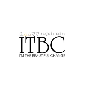 ITBC logo with "ITBC" in large centered letters with "I'm The Beautiful Change" below it, as well as "magic in action" and the five element symbols for spirit, air, fire, earth, and water above it.
