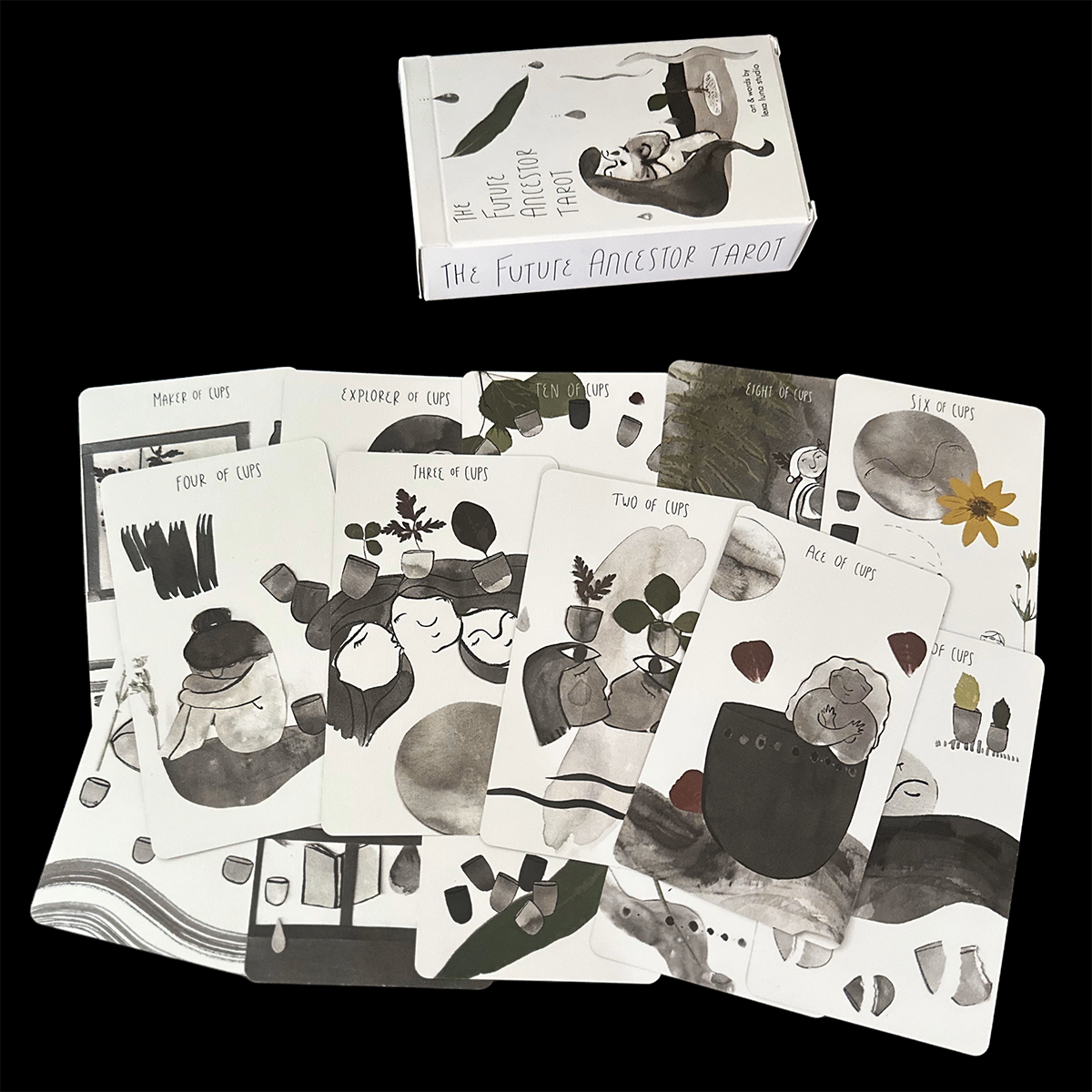 Suit of Cups The Future Ancestor Tarot deck by Lexa Luna Studio edited with black background