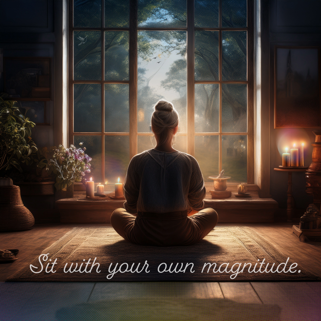 Woman sitting with her own magnitutde