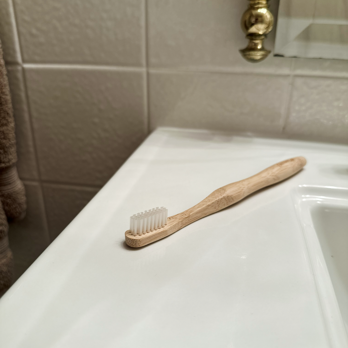 Bamboo Toothbrush - soft-medium castor bean bristles, bristles