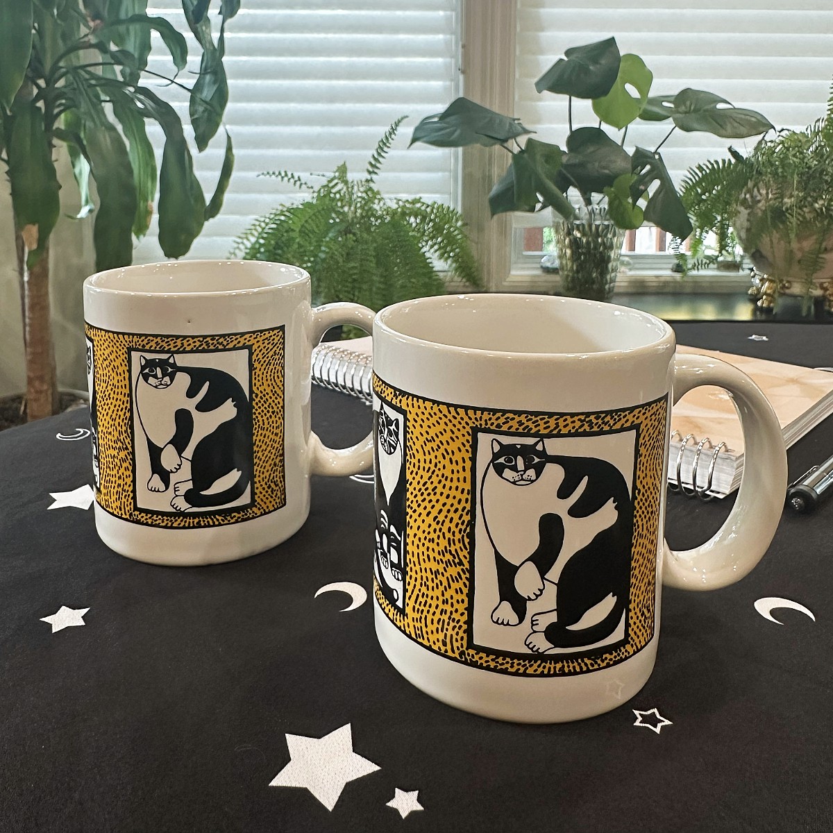 Mew & Brew Kitty Mug - pair, same white paws, edited SQUARE Mew & Brew Kitty Mug - pair, same white paws