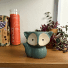 Teal Fox Mini Planter Pot - with drainage hole, front empty