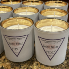 8.5 ounce hand poured soy wax cotton wick jar candles in Rose Water scent hand-made by ITBC™ in Mill Creek, WA. The jar is white glass outside with gold inside