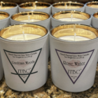 8.5 ounce hand poured soy wax cotton wick jar candles in (Earth) Gardenia Woods and (Water) Rose Water scents hand-made by ITBC™ in Mill Creek, WA. The jars are white glass outside with gold inside